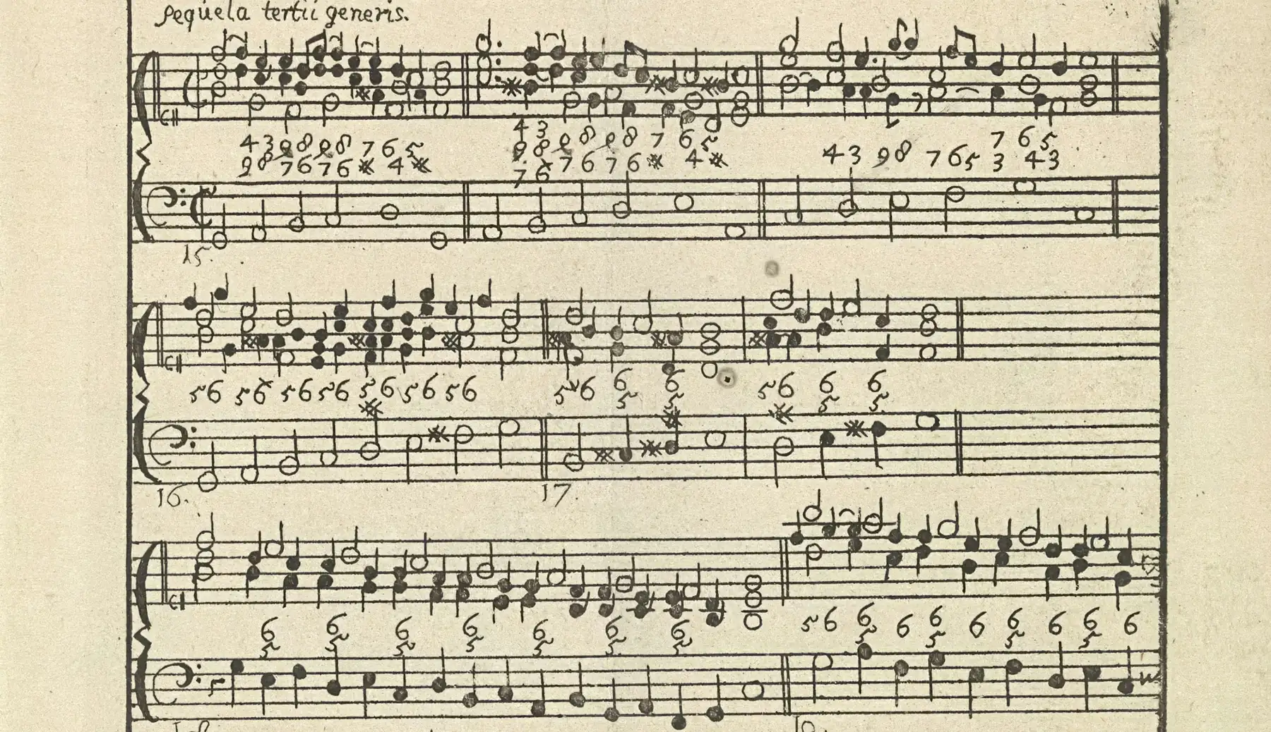 A handwritten musical score from 1743, ink on cream paper.